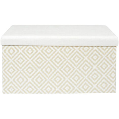 Banc Coffre Pliable Tressé Motif Géométrique Blanc et Beige (1/5)
