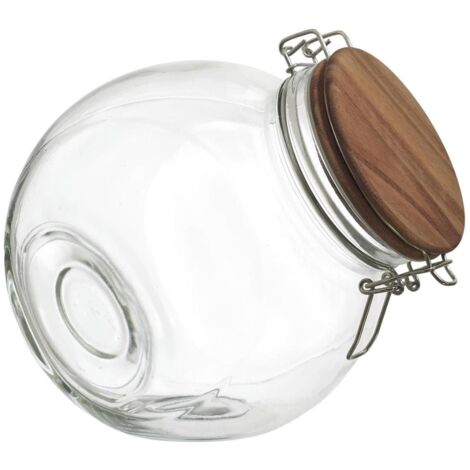 Bocal en verre à 2 positions avec bouchon en acacia (1/5)