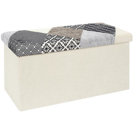 Banc Coffre Pliable Motif Patchwork Gris (1/5)