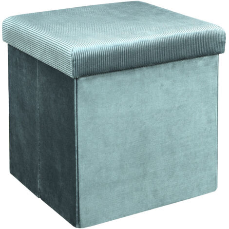 Pouf Coffre Pliable en Velours Côtelé Bleu Canard (1/5)