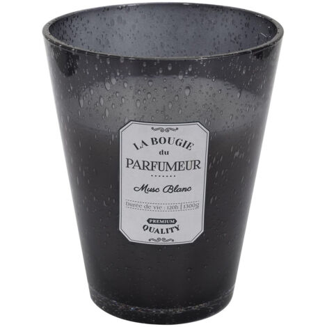 Bougie Parfumée en Verre Bullé Gris Foncé Senteur Musc Blanc H23cm (1/2)