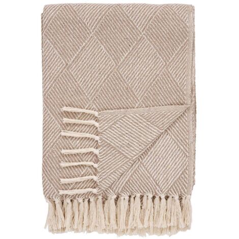 FATHIA - Plaid 130x180cm Taupe et Beige à Motifs Losanges (1/3)