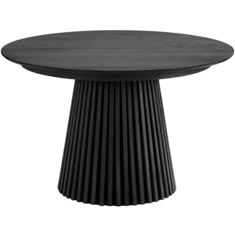 Altobuy – Table extensible ronde MDF placage chêne noir – Pied central relief – 2 rallonges 40x120cm – Pour 8 convives – Dimensions 120/160/200 x 120 x H75cm