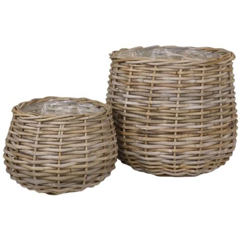 HOUSNIA - Lot de 2 Cache-Pots Ø38cm et Ø27cm en Rotin Kubu Tressé