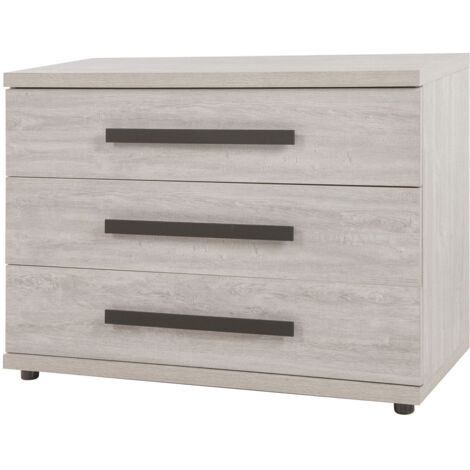 MARJORIE - Commode 3 Tiroirs Effet Bois Grisé (1/4)