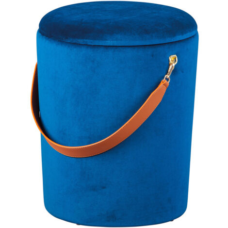 PRIYA - Pouf avec Coffre et Lanière Bleu Nuit (1/4)