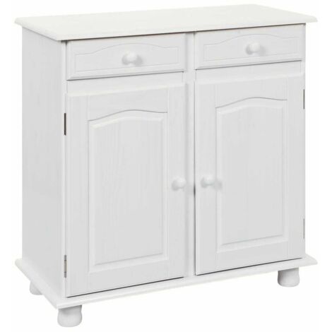LAURIE - Meuble 2 Portes 2 Tiroirs Bois Massif Vernis Blanc (1/5)