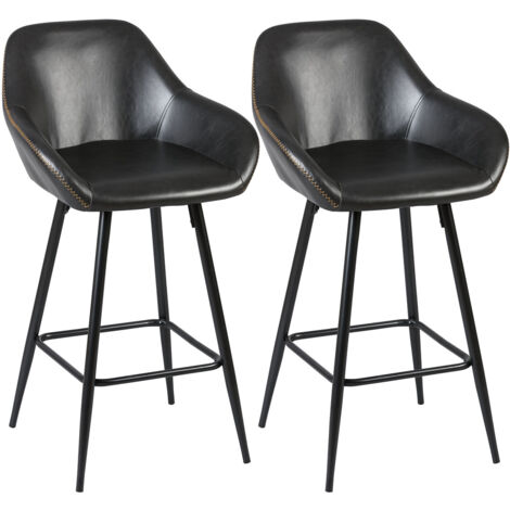 THOME - Lot de 2 Tabourets de Bar Simili Noir (1/3)