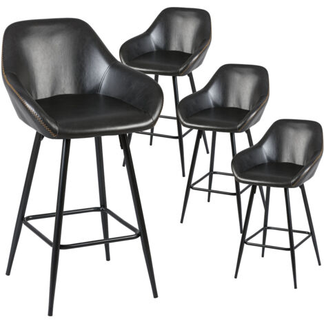THOME - Lot de 4 Tabourets de Bar Simili Noir (1/3)