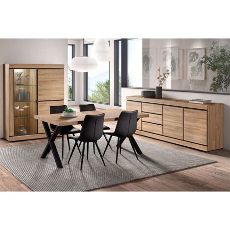 Altobuy – Ensemble séjour Massire 3 pièces avec table rectangulaire 230cm – Buffet et vitrine chêne français – Système de fermeture Softclose