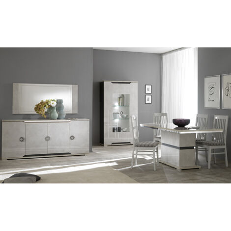 Altobuy – Ensemble séjour complet effet béton – Salle à manger 6 places – Structure en panneau de particules – Dimensions 160 x 90 x H77cm