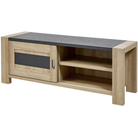 IRIS - Meuble TV 1 Porte Coulissante Imitation Bois (1/5)