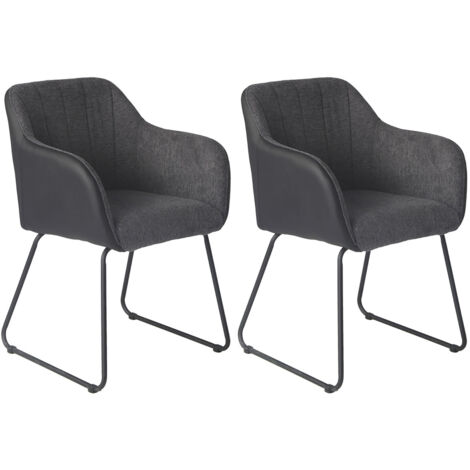 AMANCA - Lot de 2 Fauteuils Tissu Gris et Simili Noir (1/5)