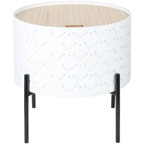 CORALLY - Table d'Appoint Ronde Blanche avec Coffre (1/5)