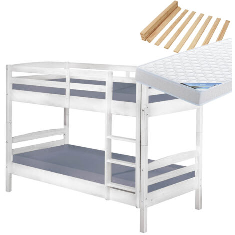 ALASKA - Pack Lits Superposés 90x190 Blancs + 2 Matelas Ibiza (1/3)