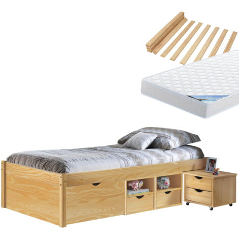 CALI - Pack Lit Multi-Rangement 90x200 + Matelas Ibiza (1/3)