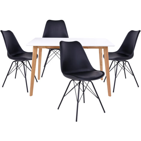 GRAM - Ensemble Table Naturelle et Blanche + 4 Chaises Noires (1/4)