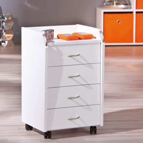 TEO - Caisson 4 Tiroirs sur Roulettes Coloris Blanc