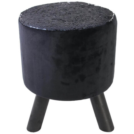 FLAKE - Tabouret Noir Rond avec Sequins Bleus et Argentés (1/5)