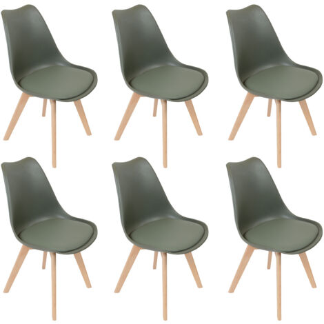 Altobuy – Lot de 6 chaises scandinaves kaki – Assise rembourrée en simili cuir – Piétement en bois massif – Dimensions 48 x 51 x H82,5 cm (1/5)