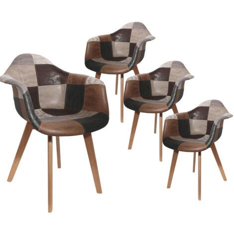 MELO - Lot de 4 Fauteuils Scandinaves Aspect Vieux Cuir (1/5)