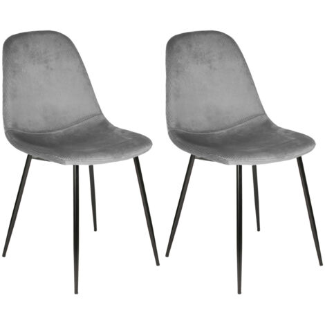 ALESSIA - Lot de 2 Chaises Velours Côtelé Gris Foncé (1/5)