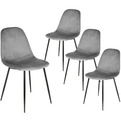 ALESSIA - Lot de 4 Chaises Velours Côtelé Gris Foncé (1/5)
