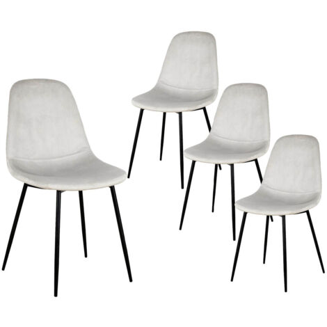 ALESSIA - Lot de 4 Chaises Velours Côtelé Gris Clair