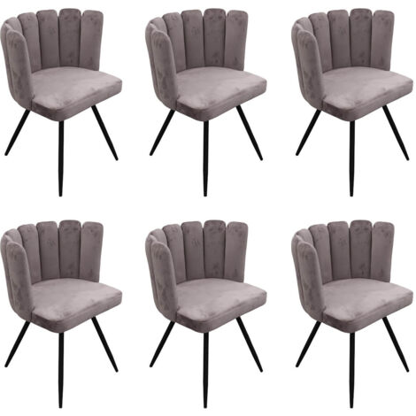 Altobuy – Lot de 6 chaises en velours gris – Assise confortable 50cm – Piétement métallique noir – Dimensions 52.5 x 50.5 x H80cm (1/5)