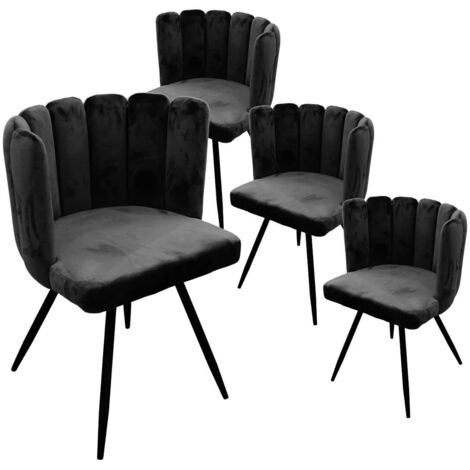 Altobuy – Lot de 4 chaises en velours noir – Piétement métallique noir – Assise 50 cm – Dimensions 52.5 x 50.5 x H80 cm – Confort élégant (1/5)