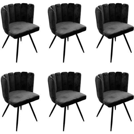 Altobuy – Lot de 6 chaises velours noir – Assise confortable 50 cm – Piétement métallique noir – Dimensions 52.5 x 50.5 x H80 cm (1/5)
