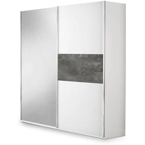 IZIA GRISE - Armoire 2 Portes Coulissantes avec Miroir