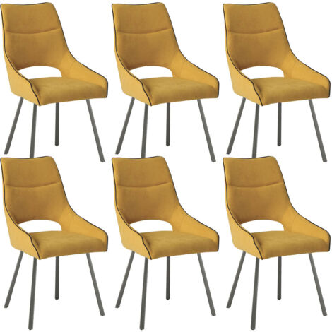AMADO - Lot de 6 Chaises Tissu Coloris Jaune (1/3)