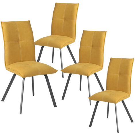 BISPO - Lot de 4 Chaises Tissu Coloris Jaune (1/5)