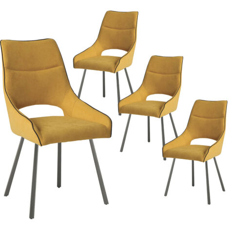 AMADO - Lot de 4 Chaises Tissu Coloris Jaune (1/3)