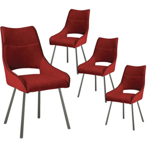 AMADO - Lot de 4 Chaises Tissu Coloris Rouge (1/3)