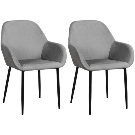 ALESSIA - Lot de 2 Fauteuils Velours Côtelé Gris (1/5)