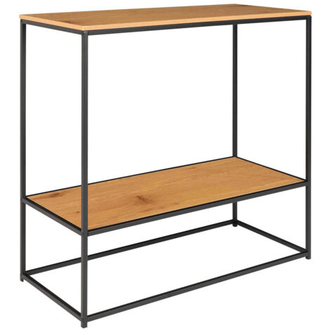 VOLLRAD - Console Acier Noir et Plateau Bois Naturel (1/5)