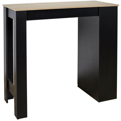 Altobuy – Table de bar mange-debout 115x50xH103 cm – Piétement en panneau de particules noir – Plateau MDF aspect bois – 4 niches de rangement (1/3)