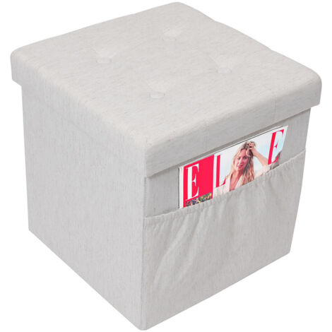 COLLA - Pouf-Coffre Pliable Capitonné Blanc Chiné (1/5)