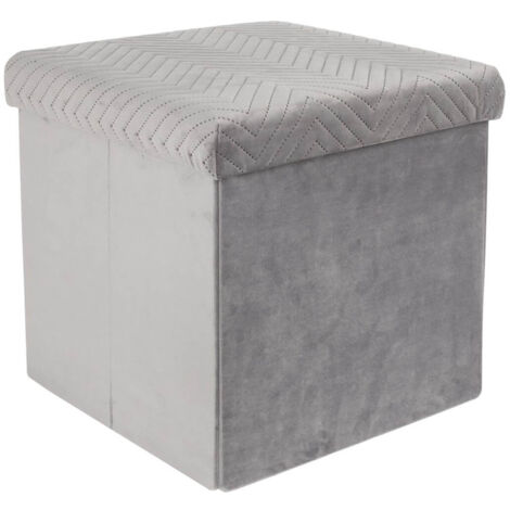 FLOY - Coffre Pouf Pliable Velours Gris Clair (1/5)