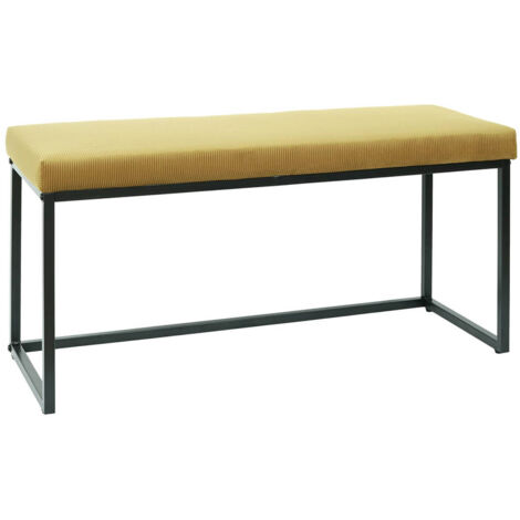 Altobuy – Banc avec assise velours côtelé jaune moutarde – Dimensions 100x39xH49 cm – Piétement métallique noir – Pour salon et entrée
