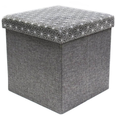 LOFF - Pouf-Coffre Pliable Gris Foncé Motif Géométrique (1/3)