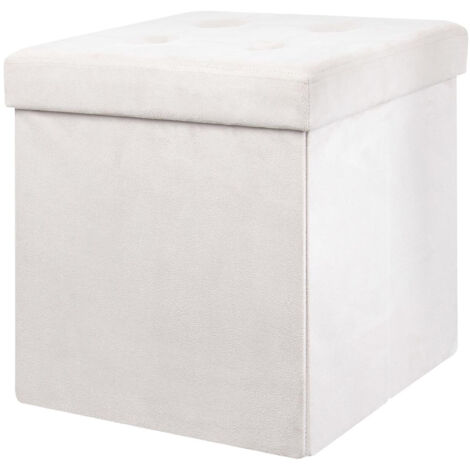 PAULA - Pouf-Coffre Pliable Capitonné Suédine Blanc (1/4)