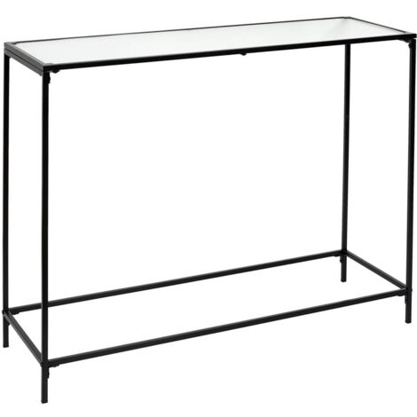 Altobuy – Console noire 100x35x77 cm – Plateau en verre texturé – Piétement en métal noir – Design moderne et élégant (1/4)