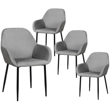 ALESSIA - Lot de 4 Fauteuils Velours Côtelé Gris (1/5)
