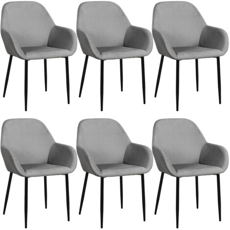ALESSIA - Lot de 6 Fauteuils Velours Côtelé Gris (1/5)