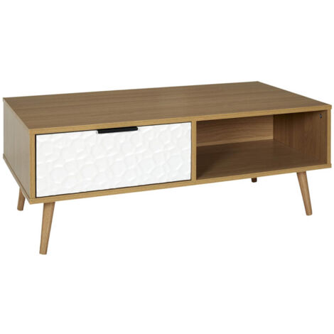 KRAK - Table Basse Aspect Bois et Motif Craquelé Blanc (1/4)