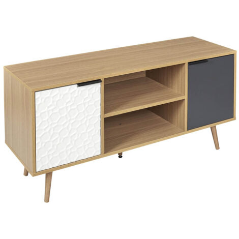 KRAK - Meuble TV Aspect Bois et Motif Craquelé Blanc (1/3)