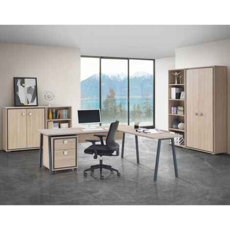 Bureau MAMBO - 140 cm - Pieds panneaux - Chêne Sonoma/blanc